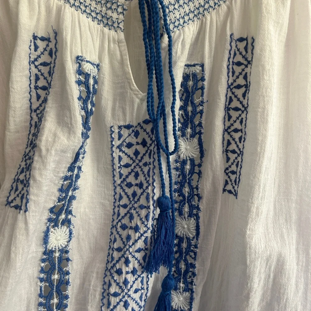 Free People White and Blue Embroidered Blouse - Picture 8 of 12